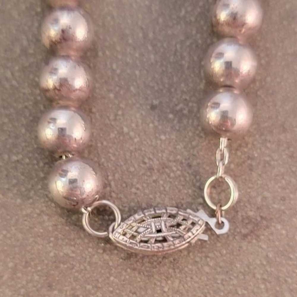 Vintage Sterling Silver Graduated Ball Bead Neckl… - image 5
