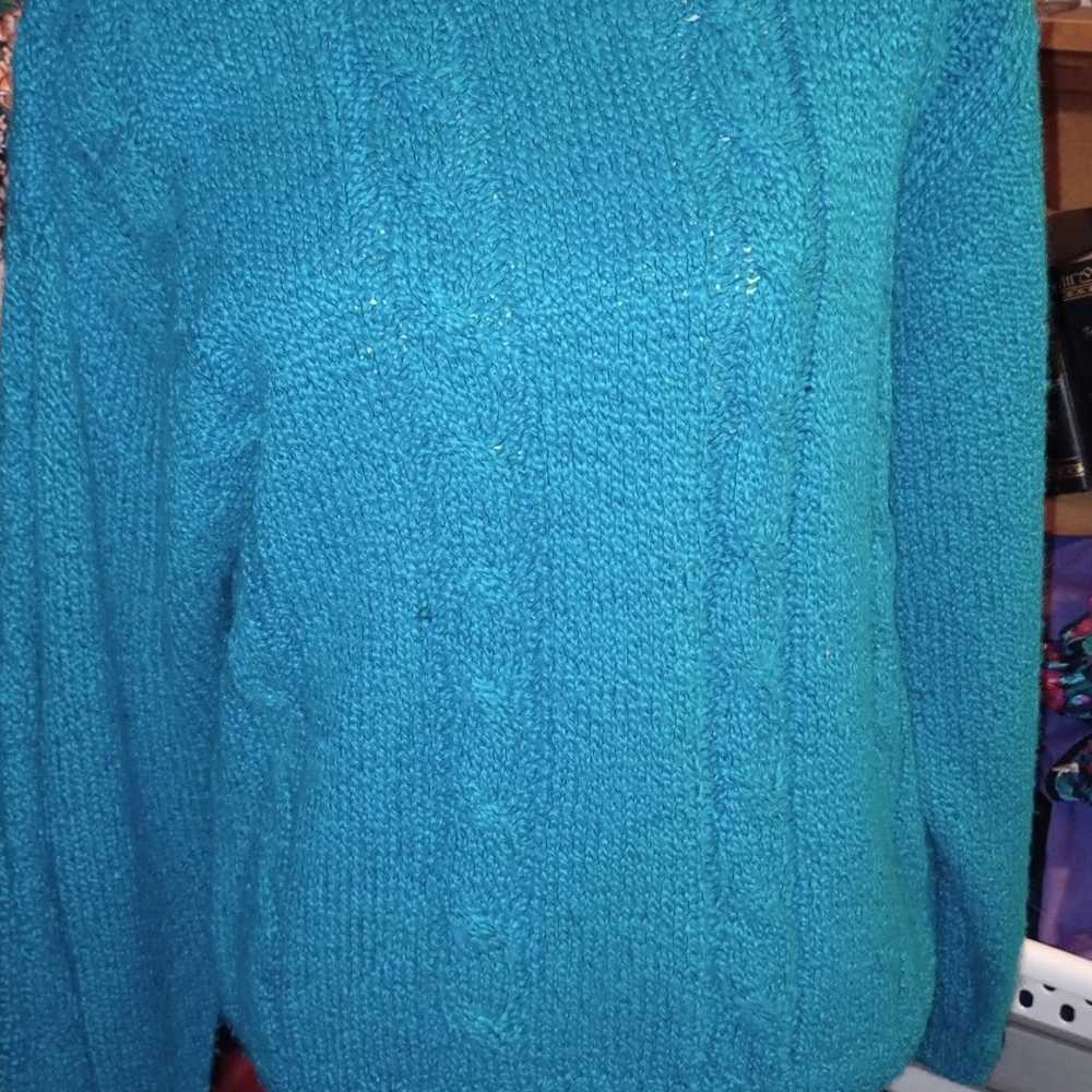 Vintage Ladies Teal Chunky Knit Sweater by TJW by… - image 1