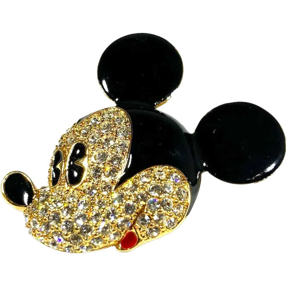 Disney Mickey Mouse Black Enamel Clear Rhinestone… - image 1