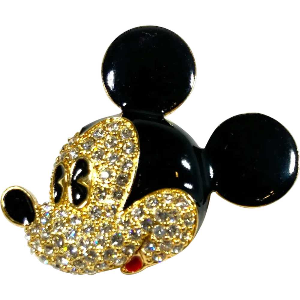 Disney Mickey Mouse Black Enamel Clear Rhinestone… - image 2