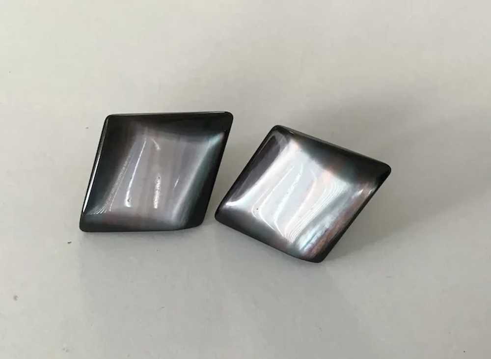 Geometric Black and Pearly Gray Layered Lucite Pi… - image 3