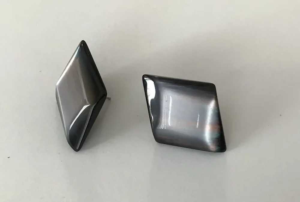 Geometric Black and Pearly Gray Layered Lucite Pi… - image 4