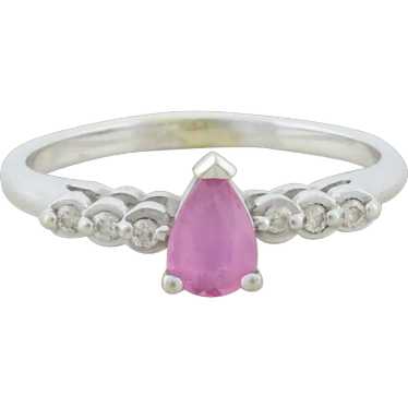 14k White Gold Pink Topaz and White Topaz Ring Siz