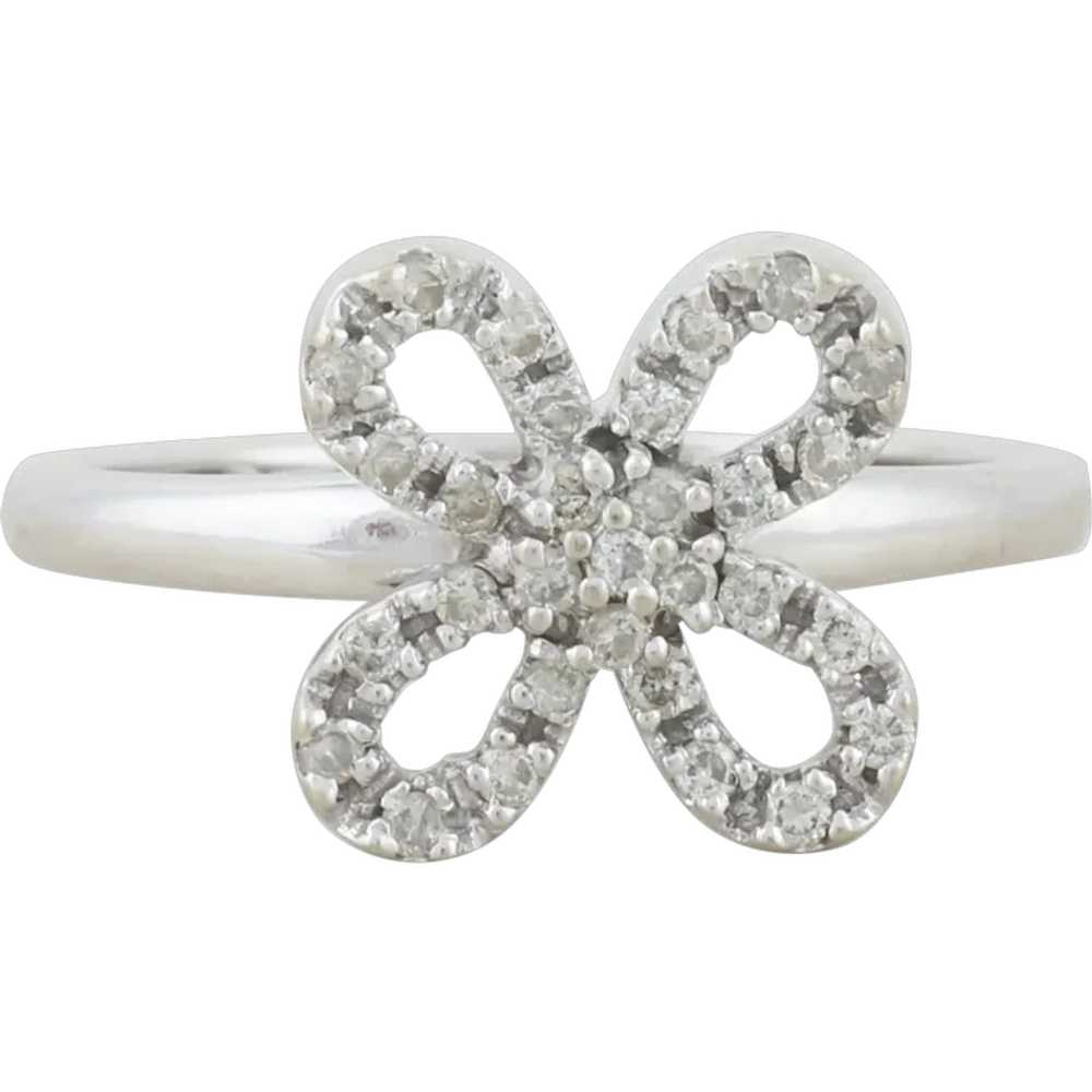 14k White Gold Diamond Ring Bow Flower Ring Size … - image 1