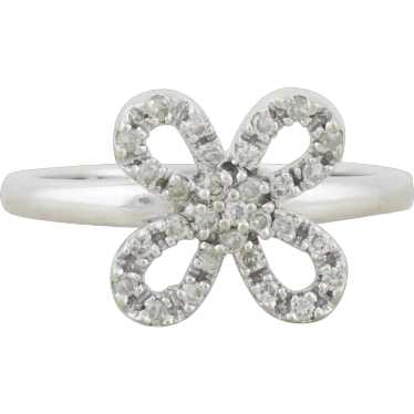 14k White Gold Diamond Ring Bow Flower Ring Size … - image 1