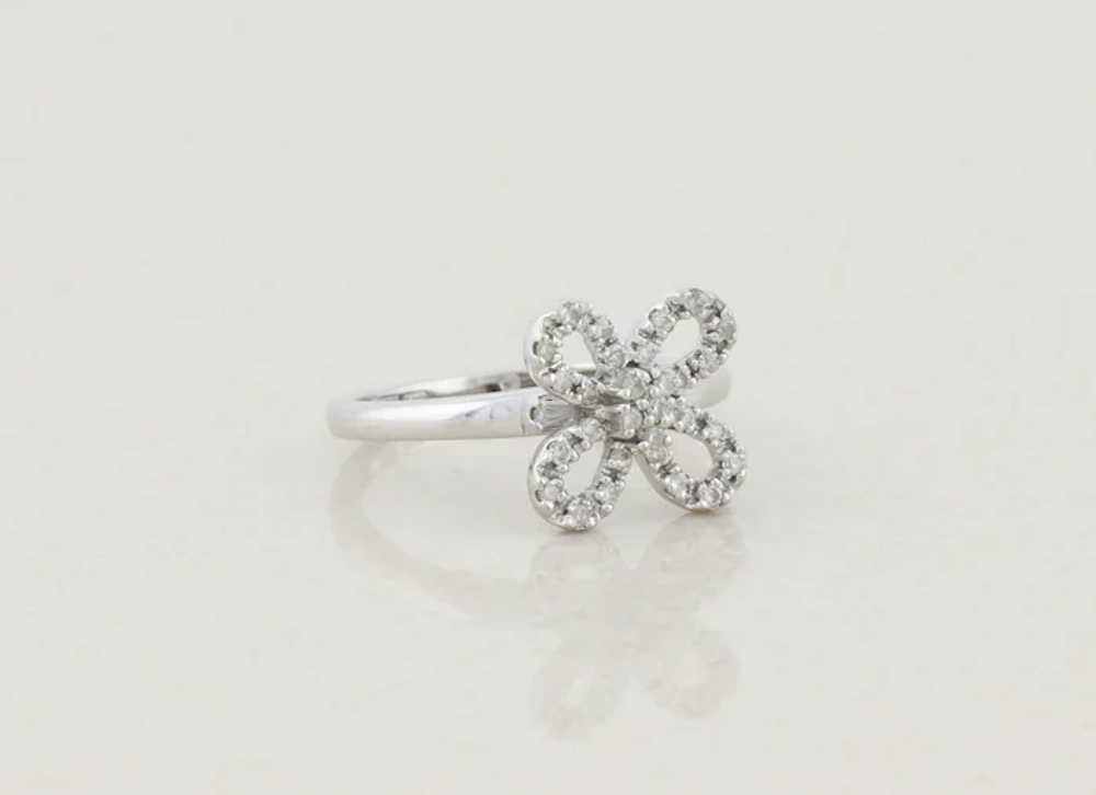 14k White Gold Diamond Ring Bow Flower Ring Size … - image 4