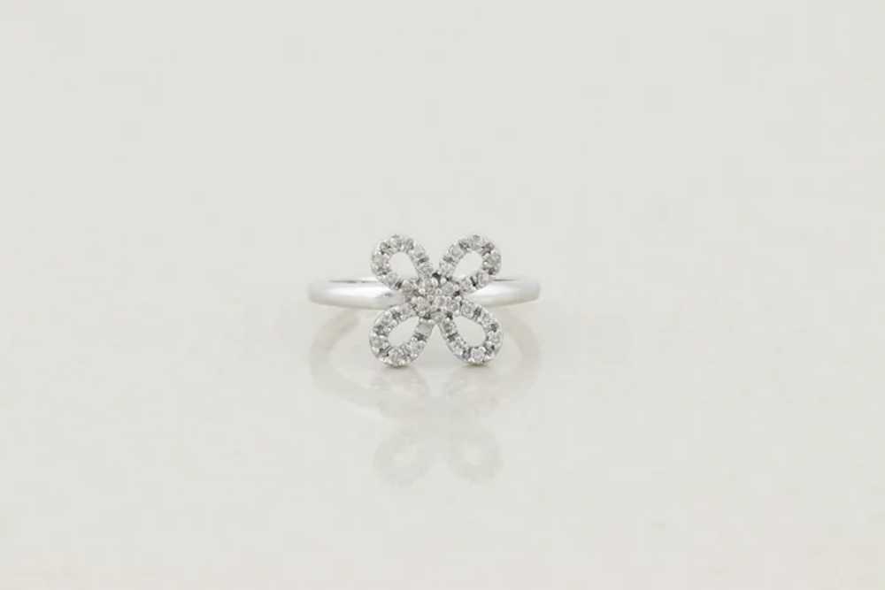 14k White Gold Diamond Ring Bow Flower Ring Size … - image 5