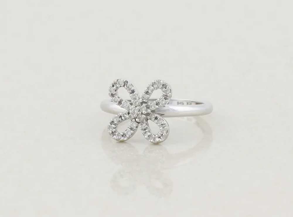 14k White Gold Diamond Ring Bow Flower Ring Size … - image 6