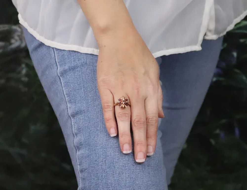 10k Yellow Gold Natural Ruby and Diamond Flower R… - image 3