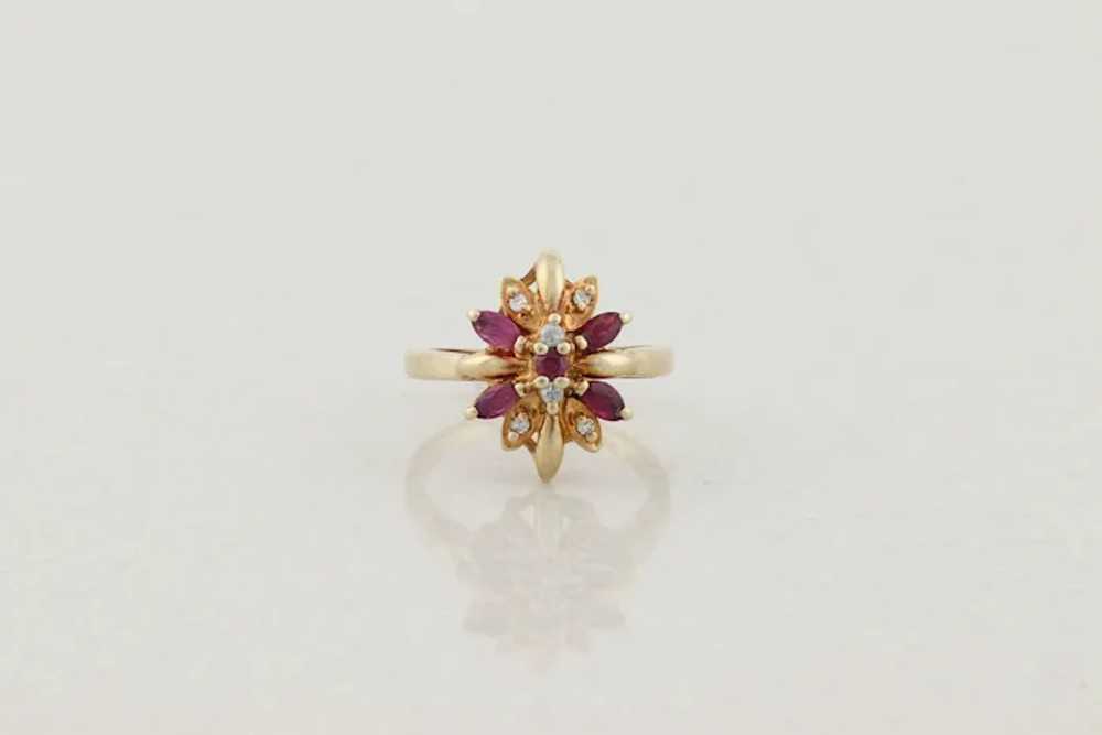 10k Yellow Gold Natural Ruby and Diamond Flower R… - image 5