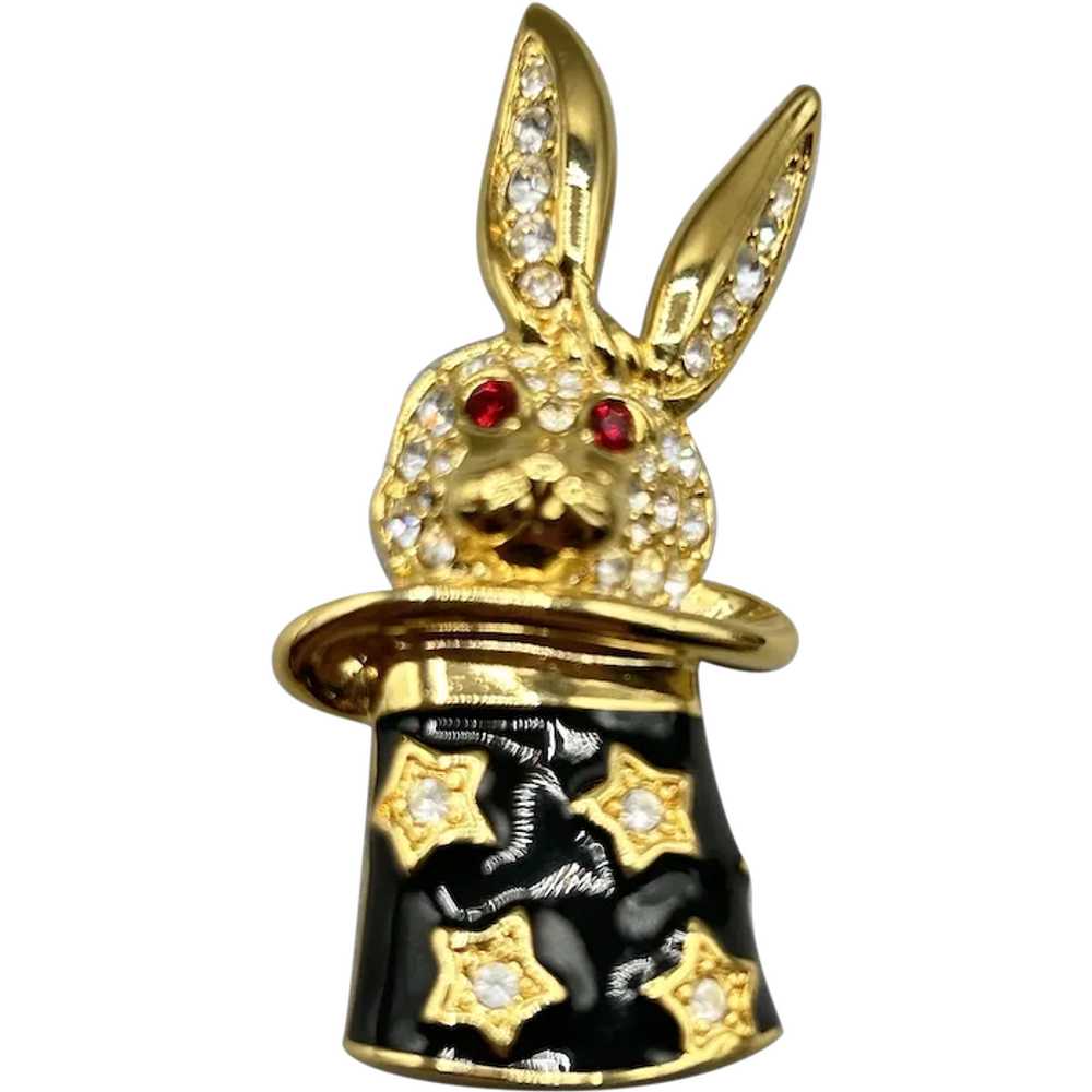 KJL Magic Bunny Rabbit in Magician Hat Pin Brooch… - image 1