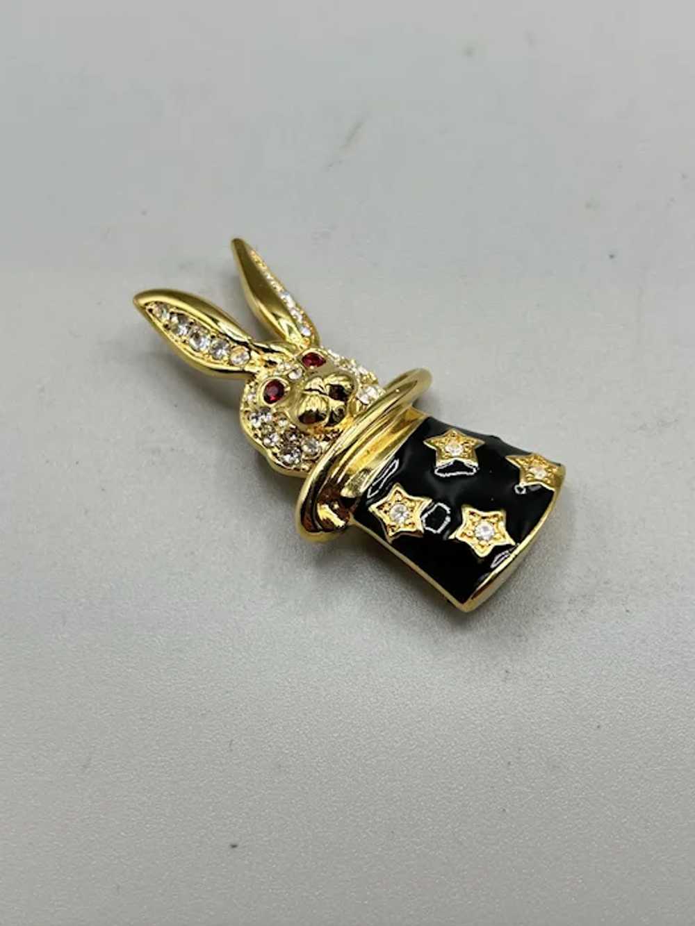 KJL Magic Bunny Rabbit in Magician Hat Pin Brooch… - image 5