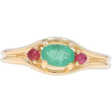 Yellow Gold Emerald & Ruby Ring - 14k Oval .39ctw