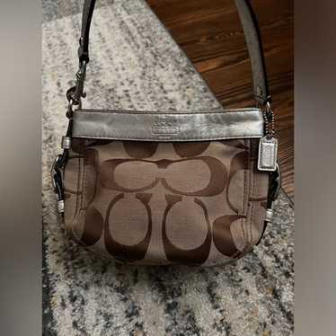 COACH Small Shoulder Bag in Brown and Silver