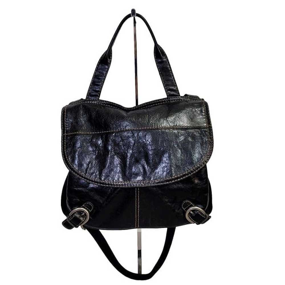 Fossil Lizette Black Leather Canvas Messenger Bag… - image 1