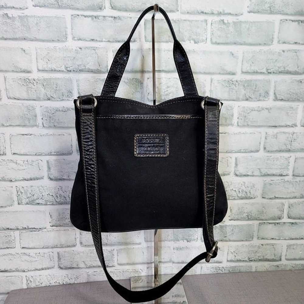 Fossil Lizette Black Leather Canvas Messenger Bag… - image 3