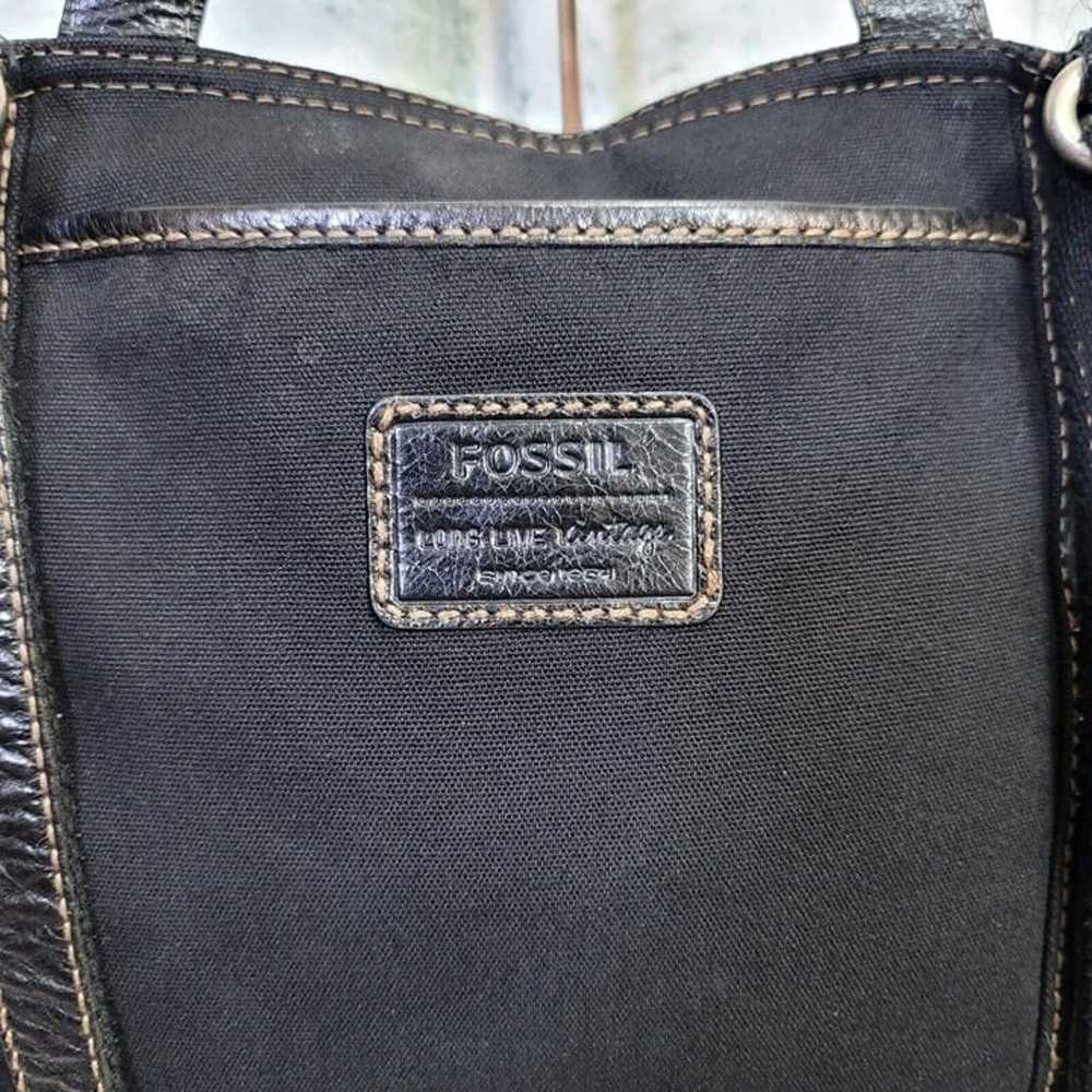 Fossil Lizette Black Leather Canvas Messenger Bag… - image 4
