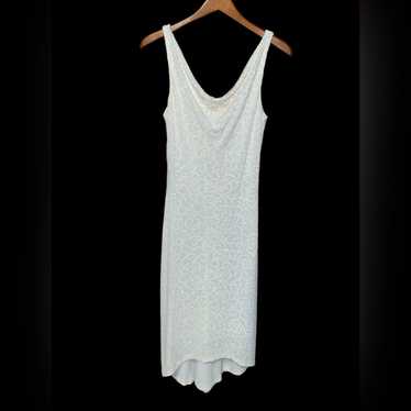 Caché Beaded Ivory Colored Scoop Neck Body Hugging