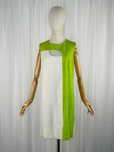 1960s green and white colorblocked dress