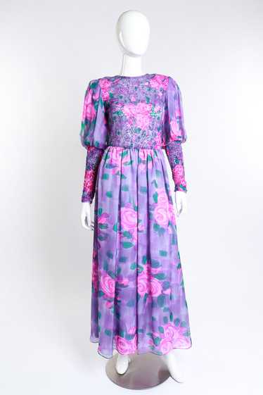 JUDY HORNBY Smocked Floral Maxi Dress