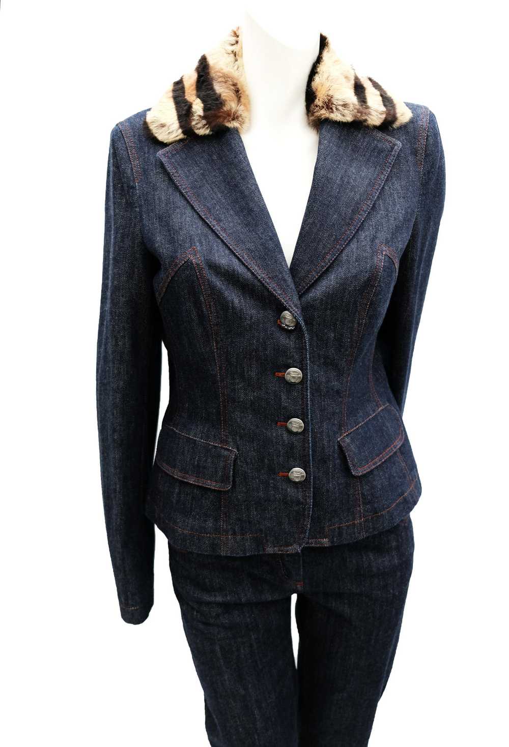 Salvatore Ferragamo Vintage Denim Trouser Suit wi… - image 2