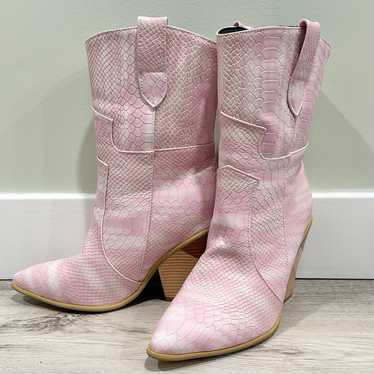 Bubblegum Pink Cowboy Boots Block High Heel Booti… - image 1