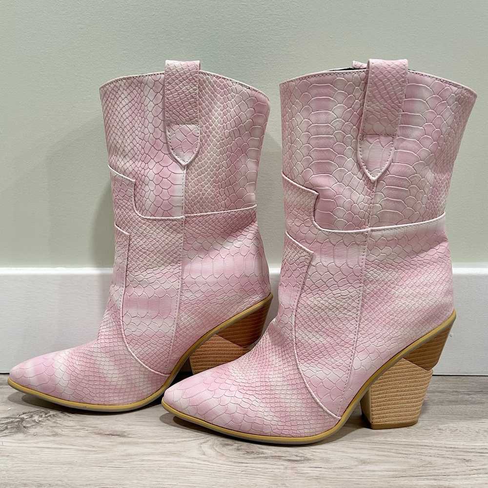 Bubblegum Pink Cowboy Boots Block High Heel Booti… - image 3