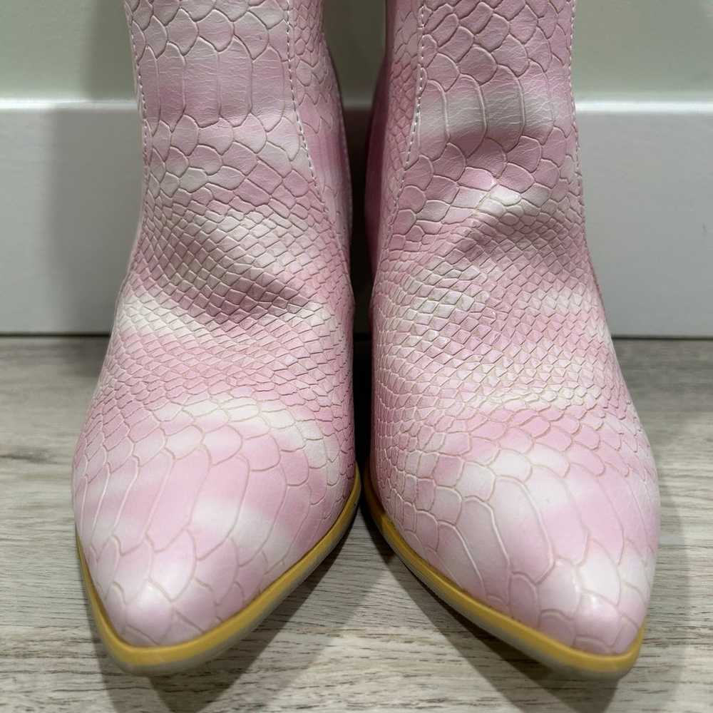 Bubblegum Pink Cowboy Boots Block High Heel Booti… - image 5