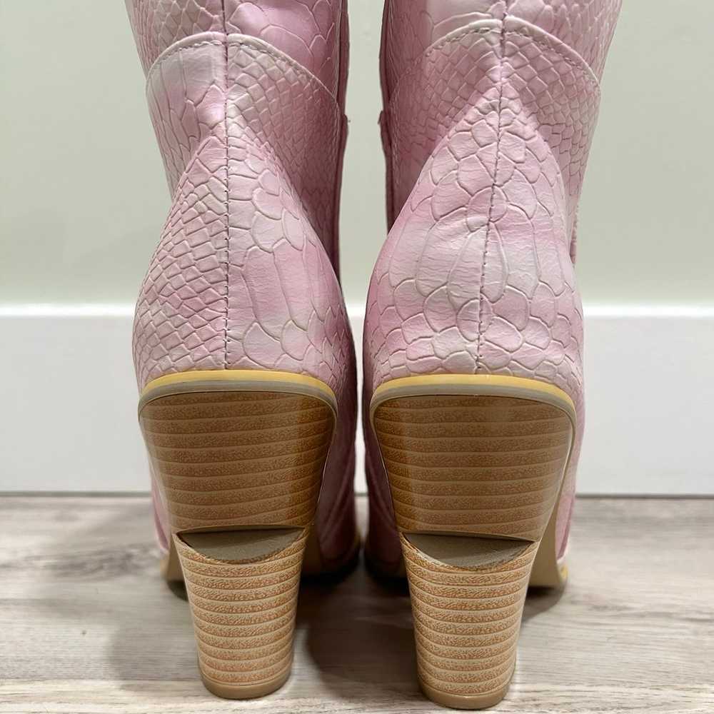 Bubblegum Pink Cowboy Boots Block High Heel Booti… - image 6