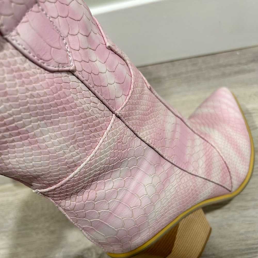 Bubblegum Pink Cowboy Boots Block High Heel Booti… - image 8