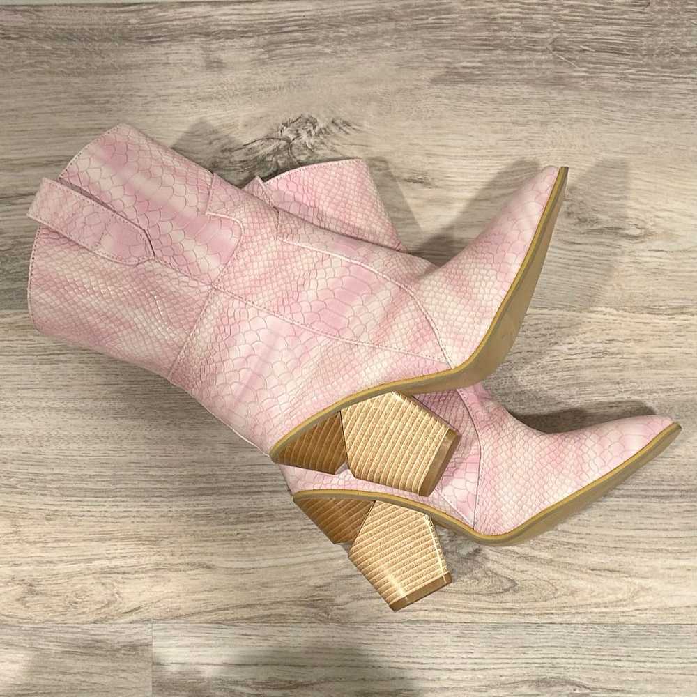 Bubblegum Pink Cowboy Boots Block High Heel Booti… - image 9