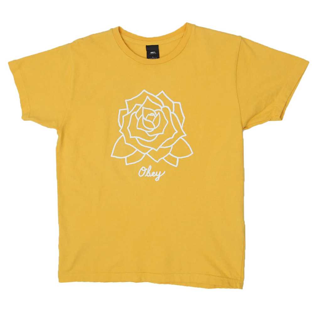 Mens Obey Flower Print Yellow T-Shirt - image 1