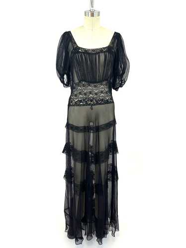 40s Mesh & Lace Trim Night Gown