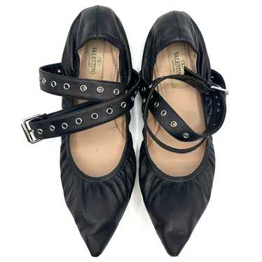 Valentino Black Leather Silver Tone Grommeted Ank… - image 1