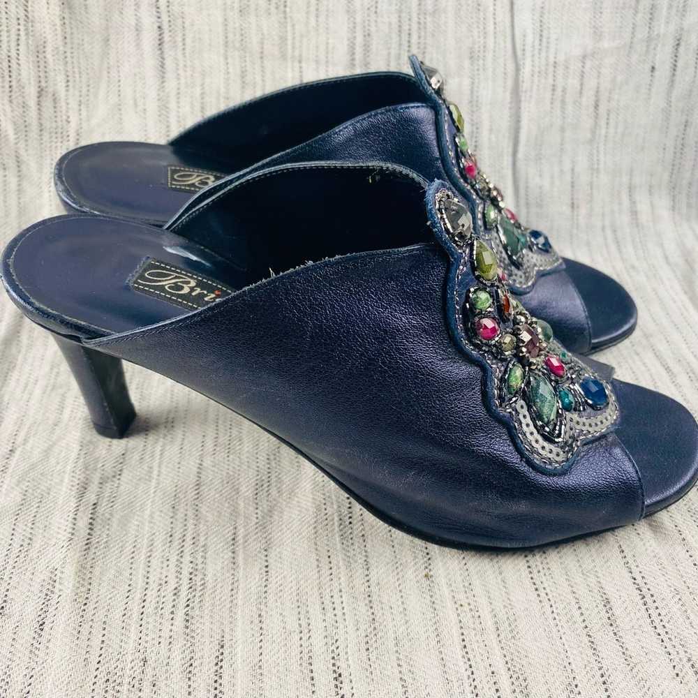 Brighton Renae Navy Blue Embellished Open Toe Mul… - image 1