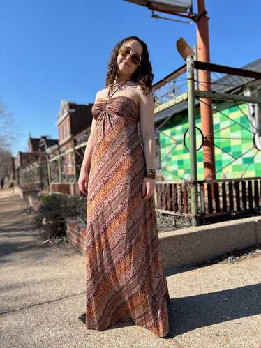 Slinky 70’s Boho Printed Halter Maxi