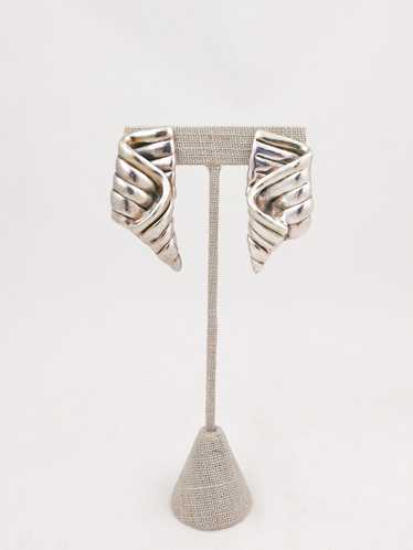 Silver Folded Ribbon Modernist Earrings