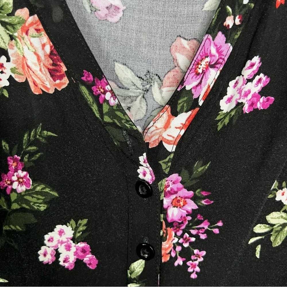 Torrid Black Floral Challis Button Front Trapeze … - image 4