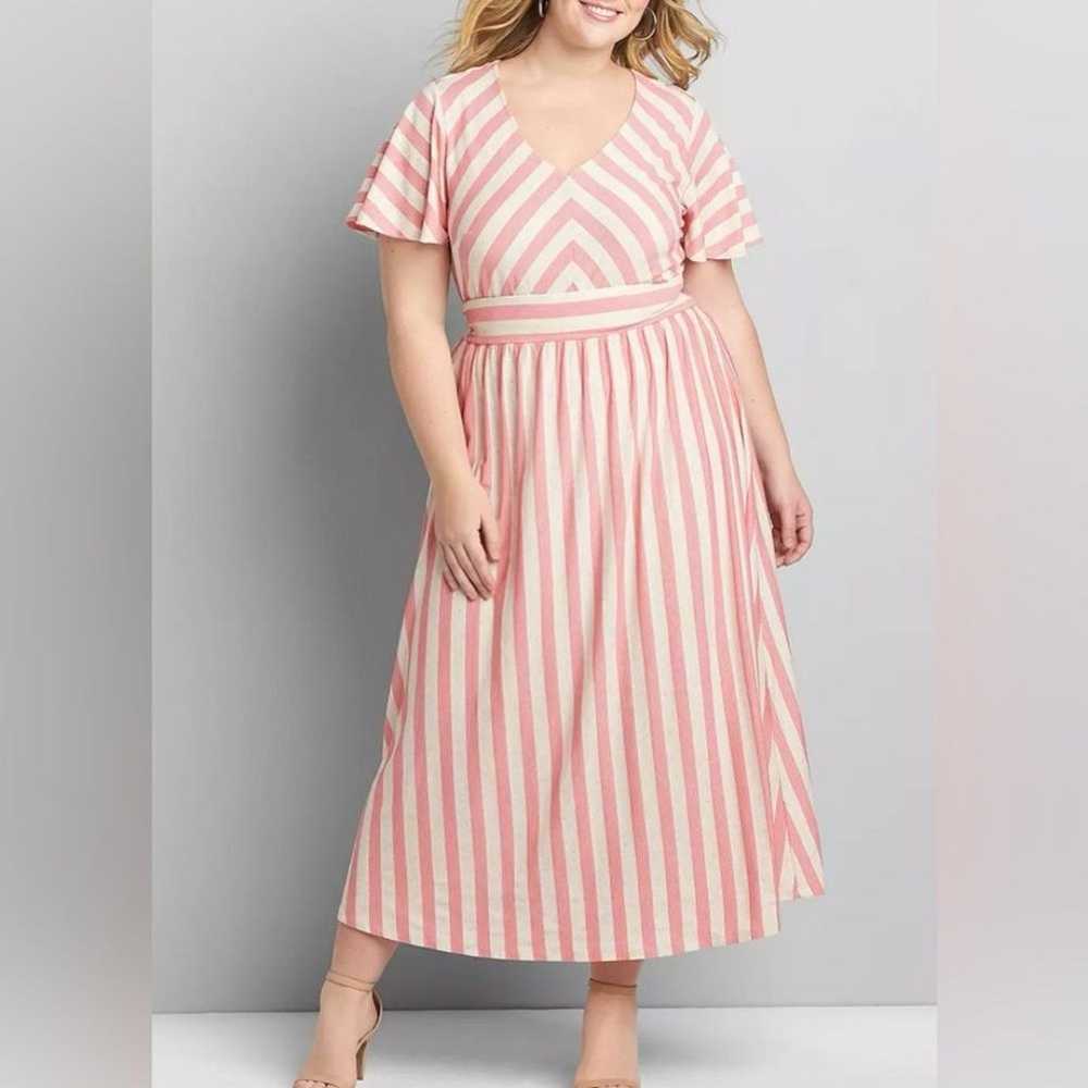 Lane Bryant Size 14/16 Coral and Beige Striped Ma… - image 1