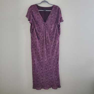 Lane Bryant Floral Midi Dress 100% Silk Purple Flu