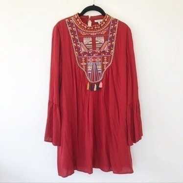 JODIFL Red Wine Bohemian Boho Mini Dress