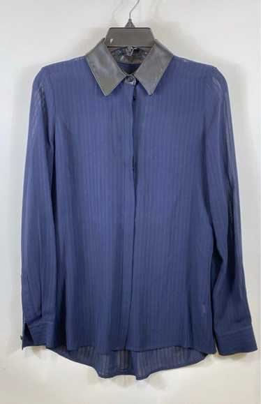 Monika Chiang Blue Striped Silk Long Sleeve Sheer… - image 1
