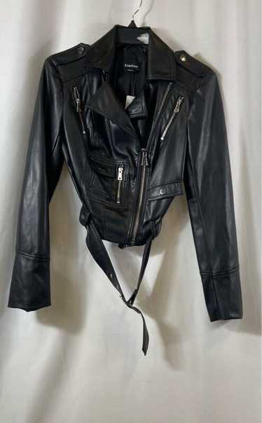NWT Bebe Womens Black Leather Long Sleeve Full-Zip
