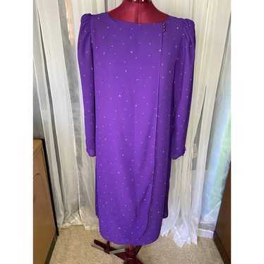 Dress shift sheer wrap puff sleeves purple