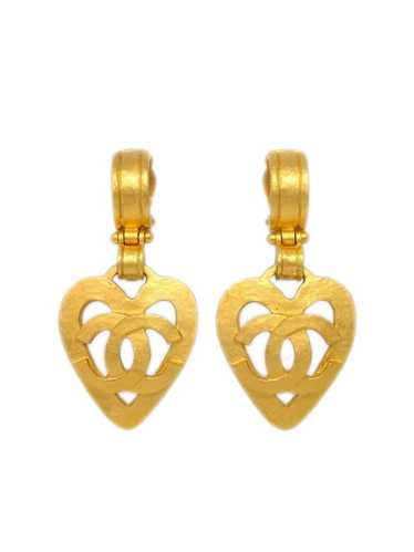 CHANEL Pre-Owned 1995 CC heart dangle earrings - G