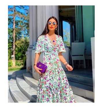 Zara Womens Tiered Cutout Floral Print Midi Dress 