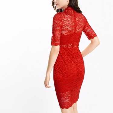EXPRESS RED STUNNING lace mock neck sheath dress 2