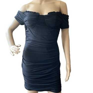 ASA Black Off-Shoulder Ruched Cocktail Dress Size… - image 1