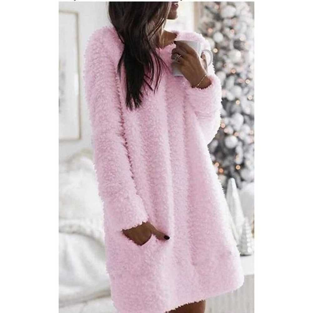 Oversized Fuzzy Tunic Pullover Sherpa Color Block… - image 1