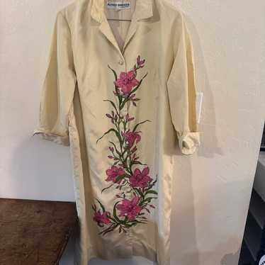 Vintage 1970s Alfred Shaheen Cream Floral Dress H… - image 1